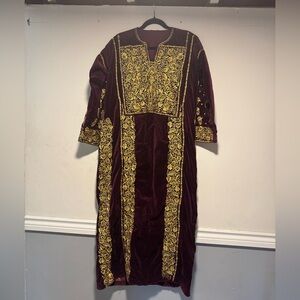 Palestine vintage thobe , burgundy embroidered handmade thobe